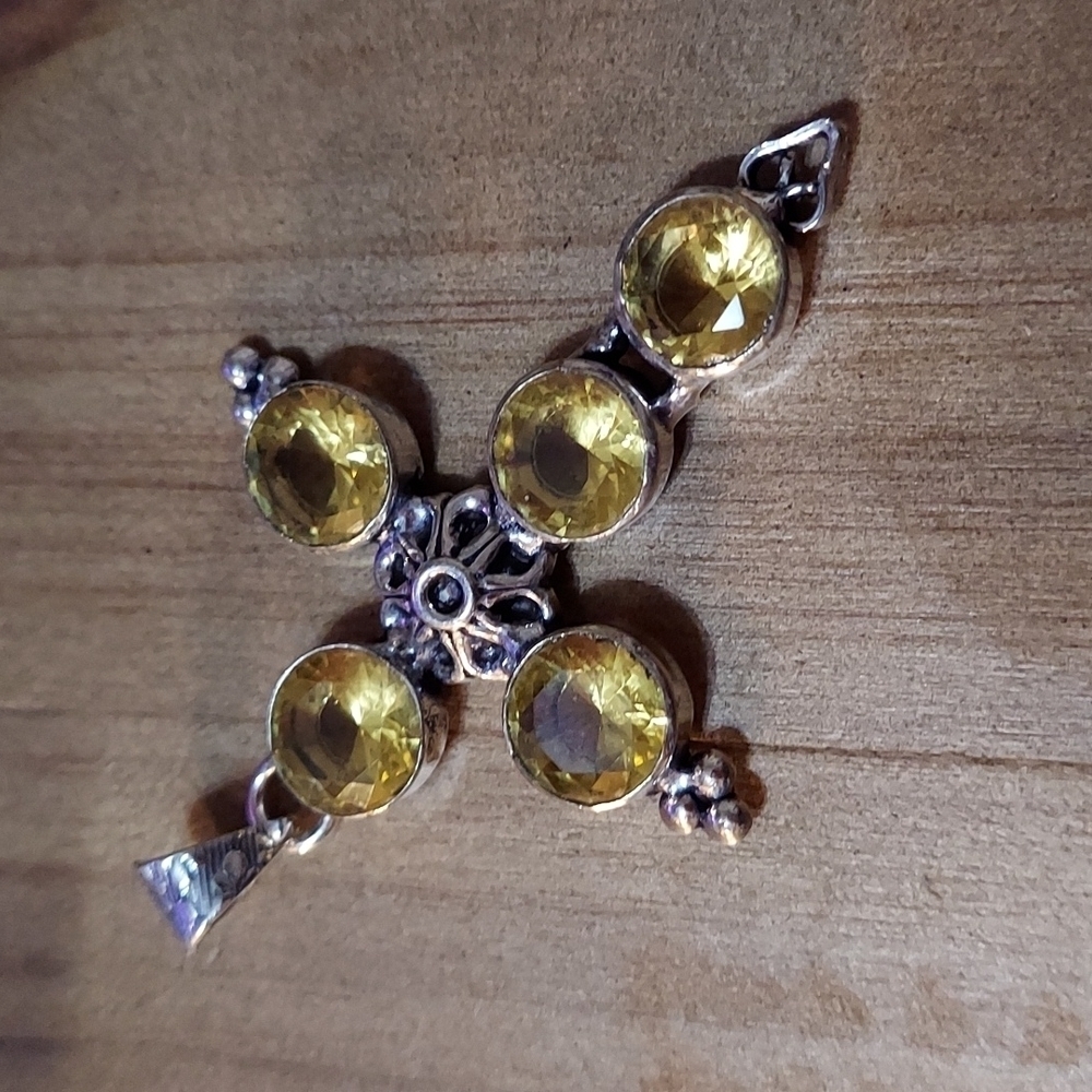 CITRINE Sterling Silver Cross Pendant